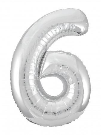 Шар (40"/102см) Цифра "6" Серебро Slim в упаковке, 1 шт.