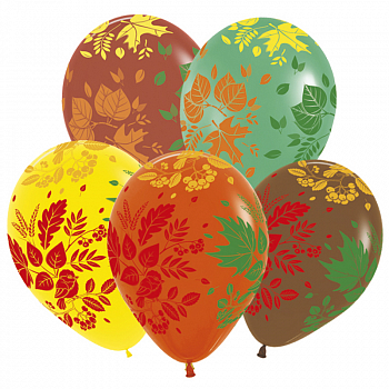 Шар (12"/30см) Листья Осень, Ассорти, пастель, 5 ст, 25 шт. Шар (12"/30см) Листья Осень, Ассорти, пастель, 5 ст, 25 шт.