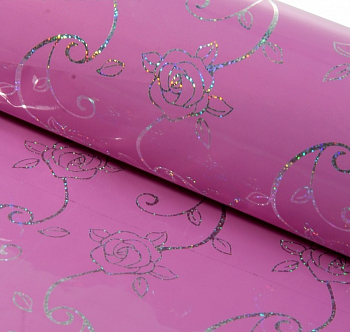 Пленка (70*100см), Розочки на малиновом, голография, 1 шт.