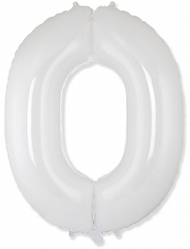 Шар (40''/102см) Цифра, "0", Белый, в упаковке, 1 шт.