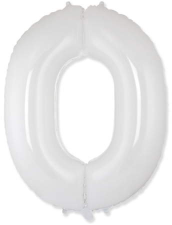Шар (40''/102см) Цифра, "0", Белый, в упаковке, 1 шт.
