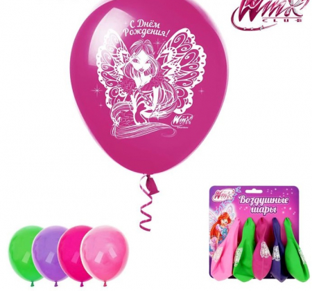 Шар (12"/30см) С Днем Рождения, Феи винкс, Флора, 5 шт.