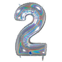 Шар (26"/65см) Цифра, "2", Серебро голография, в упаковке, 1 шт.