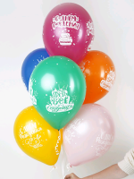 Шар (12''/30см) С днем рождения, Тортики, Ассорти, пастель, 5 ст, 50 шт.