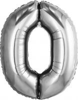 Шар (32''/81см) Цифра, 0, Серебро, 1 шт. в упак.