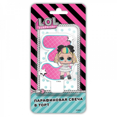 Свеча тортовая цифра "3", Кукла LOL, 1 шт. 