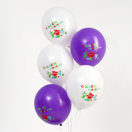 Шар (12"/30см) С Днем Рождения, веселые монстрики, 25 шт.