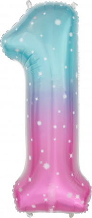 Шар (34''/86см) Цифра, 1 Нежные искры, Розовый, Градиент, 1 шт. в упак.