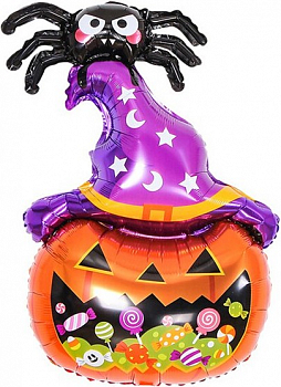 Шар (25''/64см) Фигура, Паук и Волшебная тыква (надув воздухом), 1 шт.