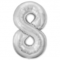 Шар (40"/102см) Цифра "8" Серебро Slim в упаковке, 1 шт.