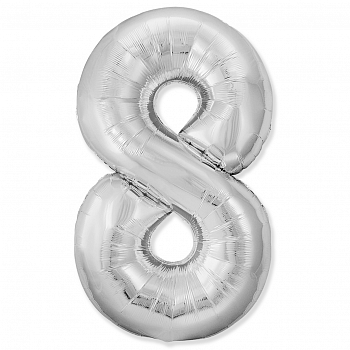 Шар (40"/102см) Цифра "8" Серебро Slim в упаковке, 1 шт.