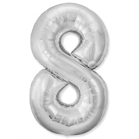 Шар (40"/102см) Цифра "8" Серебро Slim в упаковке, 1 шт.