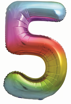 Шар (32"/81см) Цифра, "5", Радуга, Градиент, 1 шт.