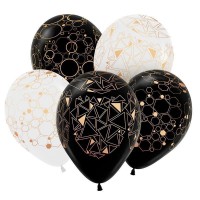 Шар (12"/30см) Геометрия золото, Ассорти Перламутр-Метал, 11 шт.