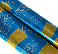 Пленка (70*100см), Подарок, Голубая, голография, 1 шт.