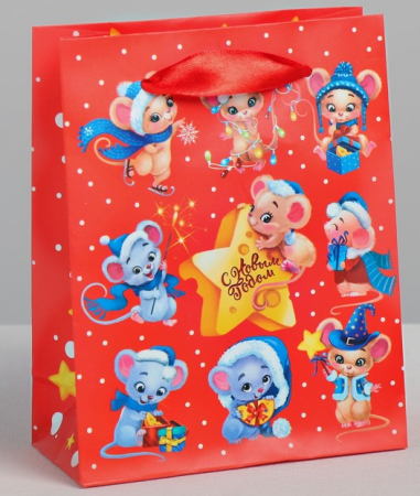 Пакет подарочный (12x15×5,5см), Мышки, 1 шт.
