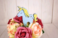 Топпер (11*10 см), "Единорог", МДФ 3мм, окрашен., оформл., на шпажке, Голубой, 1 шт.