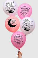 Шар (12"/30 см) "С рождением девочки", ассорти, пастель, 4 шт.