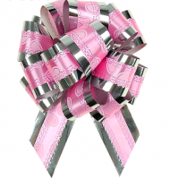 Бант-шар (3,2см), Розовые сердца на розовом, Серебро, 1 шт.