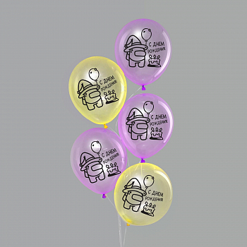 Шар (12"/30см) С днем рождения, торт, Ассорти, кристалл, 5 шт.