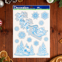 Наклейки на окна (41*29см), Новогодние, снежинки, олени, дед мороз, 1 шт.