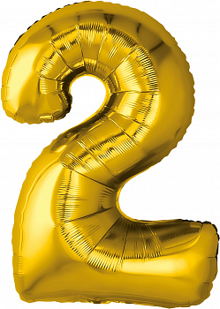 Шар (32''/81см) Цифра, 2, Золото, 1 шт. в упак.