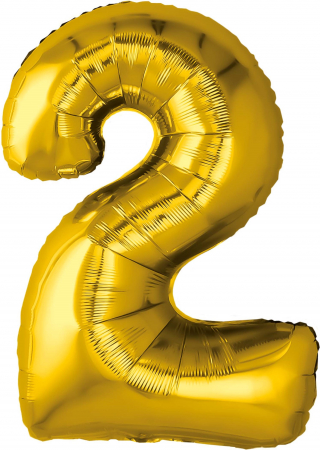 Шар (32''/81см) Цифра, 2, Золото, 1 шт. в упак.