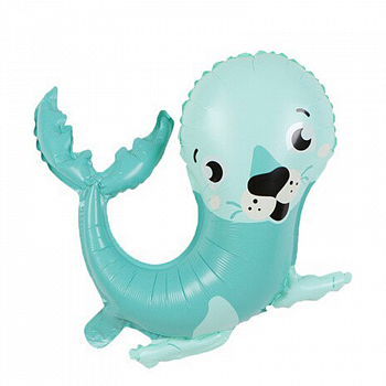 Шар (25"/63см) Фигура, Тюленчик, Бирюзовый, 1 шт.
