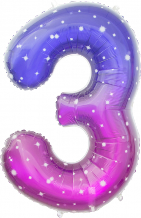Шар (34''/86см) Цифра, 3 Сияющий космос, Сиреневый, Градиент, 1 шт. в упак.
