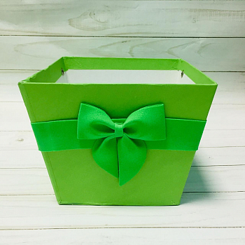 Трапеция с дном малая (13*16*16см), Салатовая, с бантиком, 1 шт.