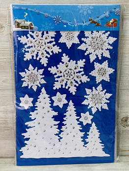 Наклейка на стекло (47*29,5см), Ёлки объемные, 1 шт.