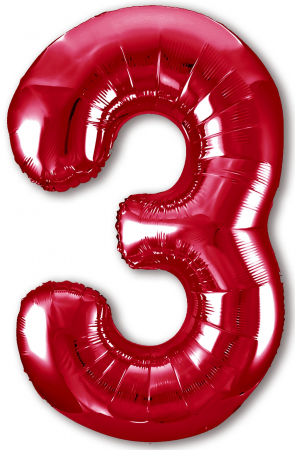 Шар (40''/102 см) Цифра, 3 Slim, Красный, 1 шт. в упак.
