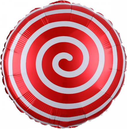 Шар (18''/46 см) Круг, Леденец Спираль, Красный, 1 шт.