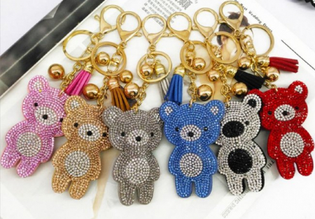 Брелок под замшу + стразы " Мишка ", (19х9х6см), 1 шт.