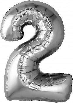 Шар (32''/81см) Цифра, 2, Серебро, 1 шт. в упак.