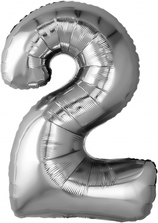 Шар (32''/81см) Цифра, 2, Серебро, 1 шт. в упак.