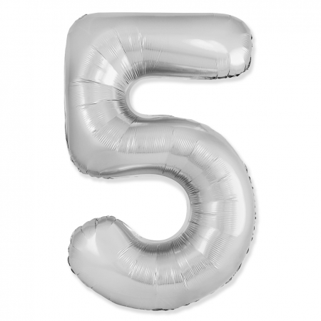 Шар (40"/102см) Цифра "5" Серебро Slim в упаковке, 1 шт.