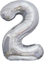Шар (50''/127 см) Цифра, 2 Гигант, Серебро, 1 шт. в упак.