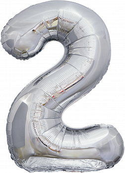 Шар (50''/127 см) Цифра, 2 Гигант, Серебро, 1 шт. в упак.