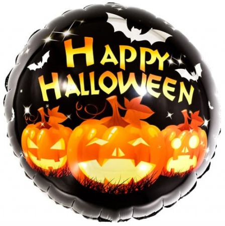 Шар (18''/46 см) Круг, Тыквы-страшилки, Черный, 1 шт.