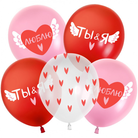 Шар (12''/30см) Валентинки, Ассорти, пастель, 5 ст, 25 шт.