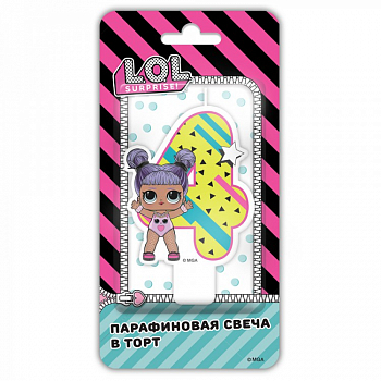 Свеча тортовая цифра "4", Кукла LOL, 1 шт. 