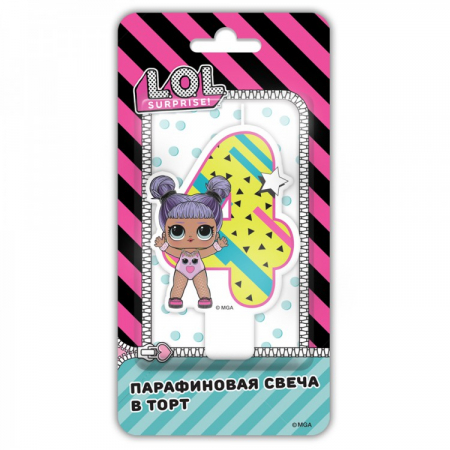 Свеча тортовая цифра "4", Кукла LOL, 1 шт. 