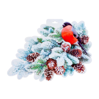 Плакат вырубной (51*35см), Новогодний снегирь, ель, европодвес, 1 шт.