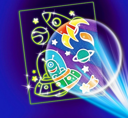 Лунная фреска "Космос", 9 цветов песка по 10 гр, светящийся песок 3 гр, блестки, стека, 1 шт.