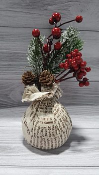 Веточка (22см), Ель с ягодками в мешочке, 1 шт.