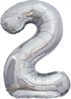 Шар (40''/102см) Цифра, 2, Slim, Серебро, 1 шт.