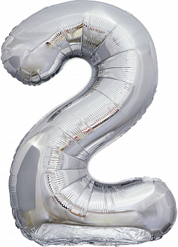 Шар (40''/102см) Цифра, 2, Slim, Серебро, 1 шт.