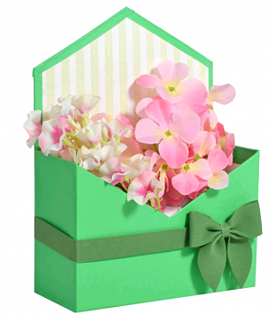 Конверт-коробка (18*24*7см), Зеленый, с бантиком, 1 шт.