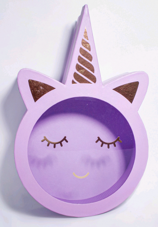 Коробка подарочная (24,5*10*39 см), Единорог с прозрачной крышкой, Сиреневый, 1 шт.